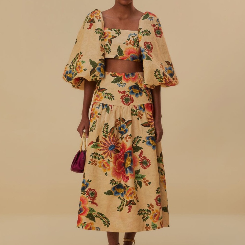 FARM RIO - Delicate Garden Euroflax Midi Skirt